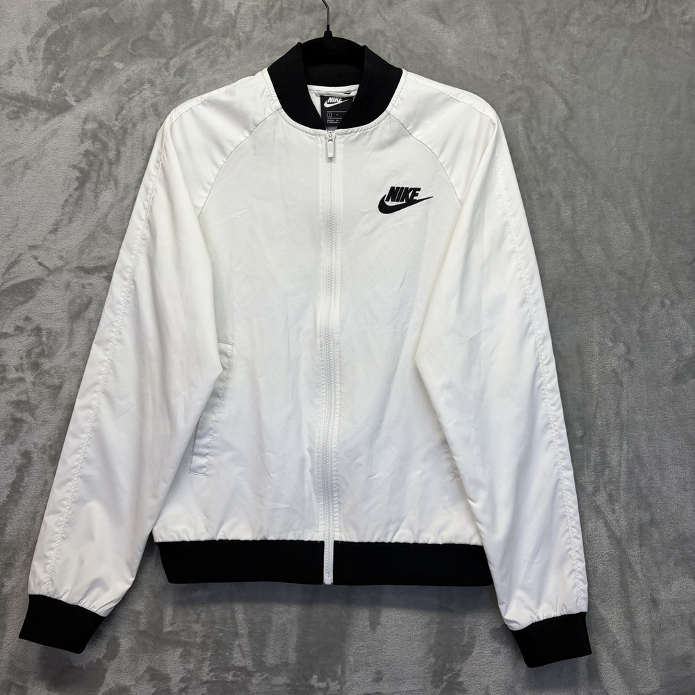 Nike Bomber Jacket Mens Small White Zip Woven Unlined Coat Essentials Lightweigh